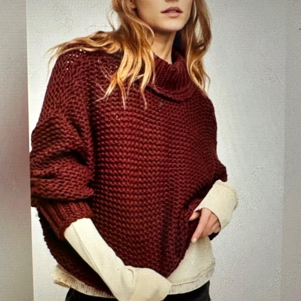 Free People Dark Rust Turtleneck Sweater